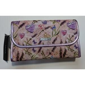 Tahari Lilac Sweethearts Hanging Travel Fold Up Toiletry Case Bag Clear Plastic